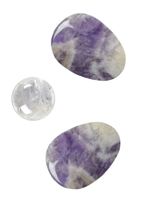 Augenstein-Set Amethyst / Frieden + Massagekugel Bergkristall + Anleitung