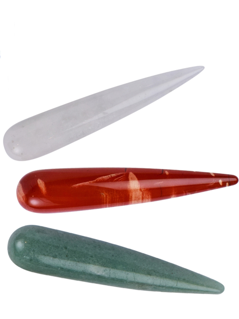 Massagegriffel-Set Grundset Bergkristall, Aventurin, roter Laspis