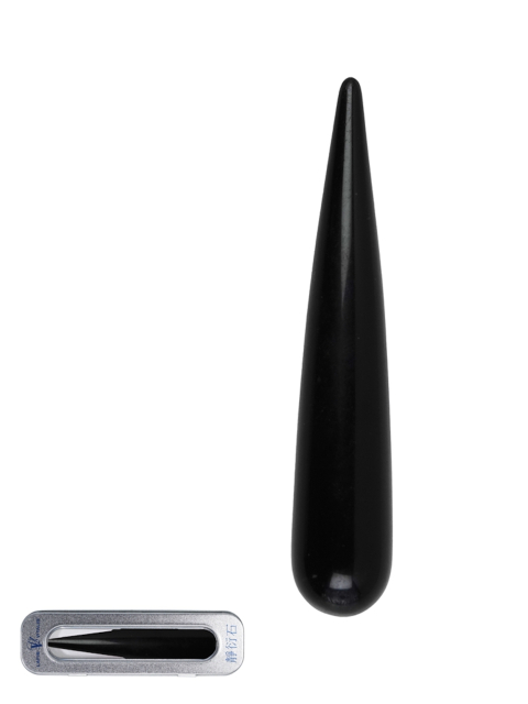Massagegriffel Obsidian schwarz, dick in Geschnekdose