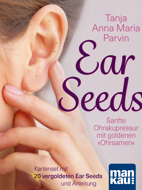 Ear Seeds. Kartenset. Sanfte Ohrakupressur mit goldenen Ohrsamen. Set mit 35 Karten, 20 vergoldeten Ear Seeds und Anleitung