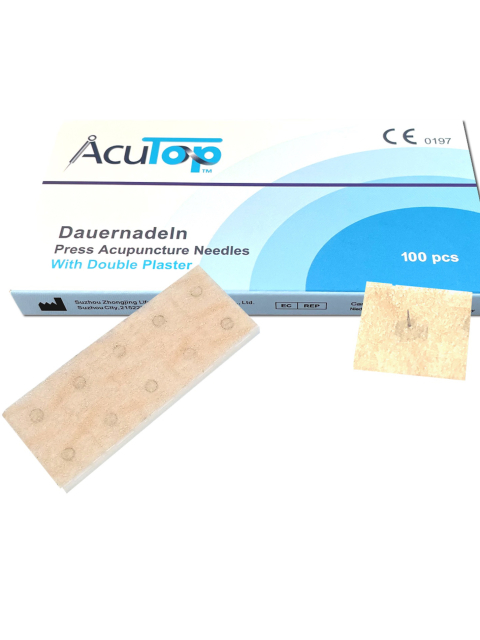 AcuTop Dauernadeln, 0,20 x 1,4 mm, 100 Stück mit doppeltem Pflaster