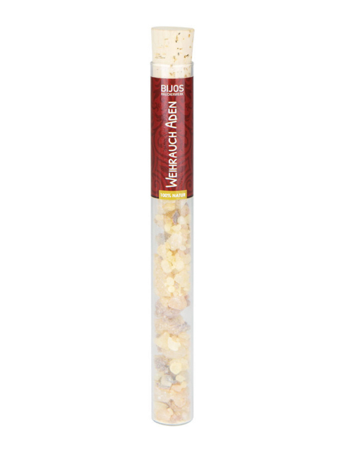 Bijos Räucherharz Weihrauch Aden, hocharomatisch, ca. 35ml in dekorativer Glasröhre mit Kork