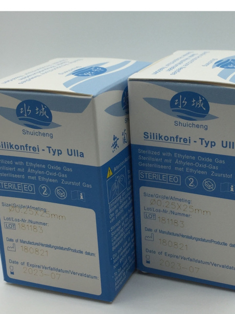 0,25 x 40mm, Shuicheng-Akupunkturnadeln Typ Ulla, 100 Stück mit Kupferwendelgriff