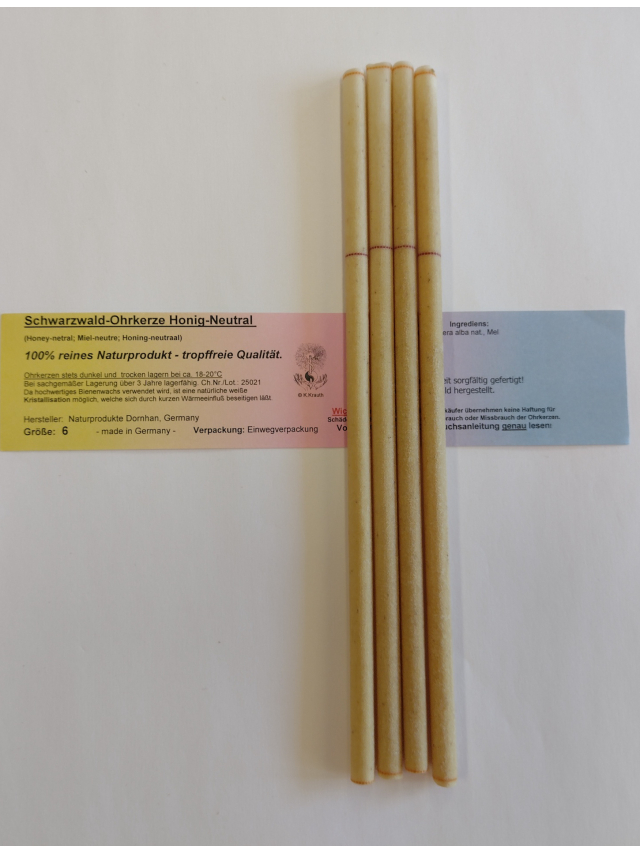 Therapie-Ohrkerze gr6 - Honig-Neutral (4 St.) Standard-Größe