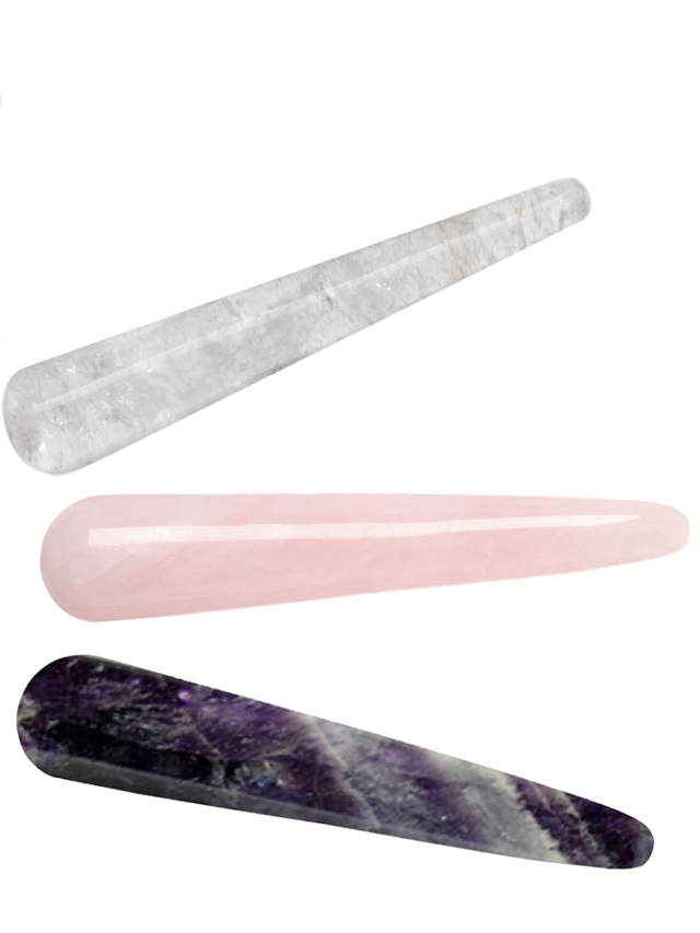Beauty Massagegriffel-Set, Amethyst, weißer Quarz und Rosenquarz