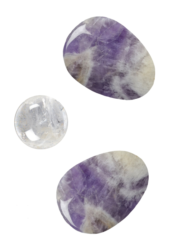 Augenstein-Set Amethyst / Frieden + Massagekugel Bergkristall + Anleitung
