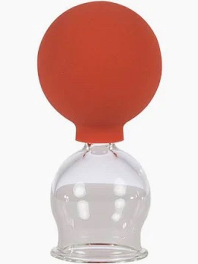 Schröpfglas mit Olive und Saugball, ca. 2,5 cm Durchmesser