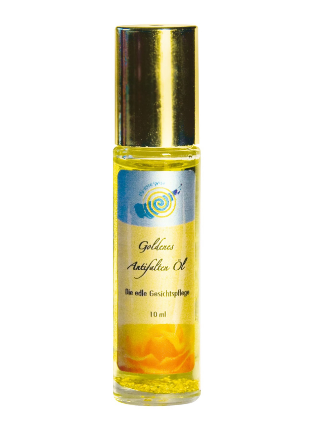 Goldenes Antifaltenöl 10 ml im praktischen Roll-on mit golldener Kappe