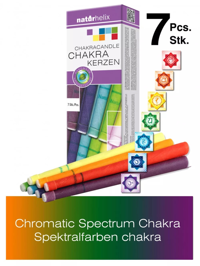 7er Packung Naturhelix Chakrakerzen in Spektralfarben