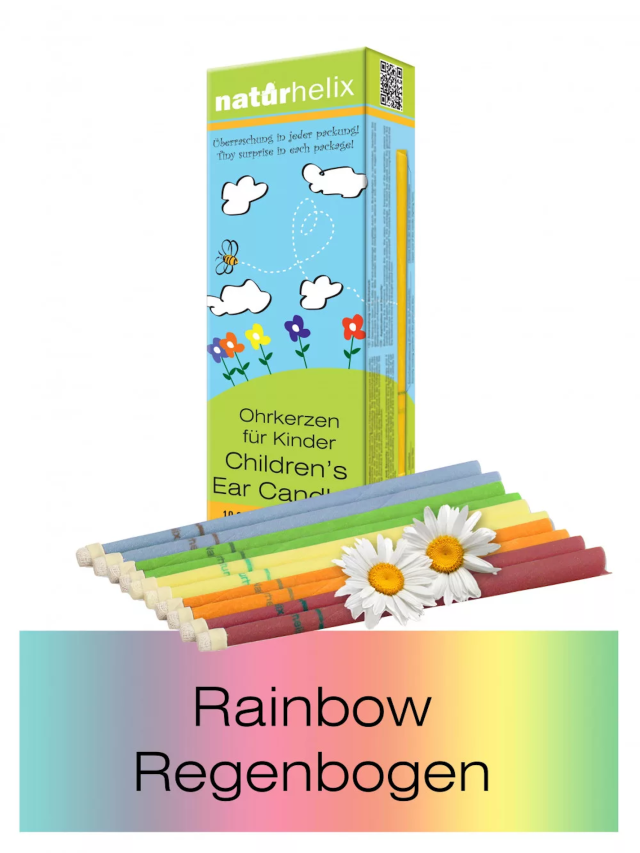 10er Packung Naturhelix Kinder Ohrkerzen in Regenbogenfarben mit Kamille