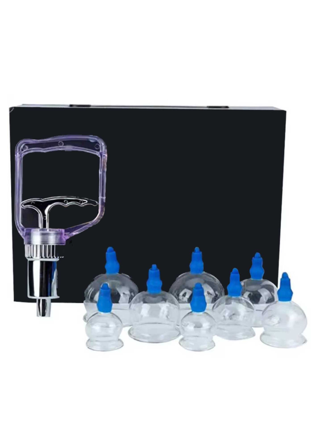 8 teiliges Schröpfset aus Glas mit Pumpe