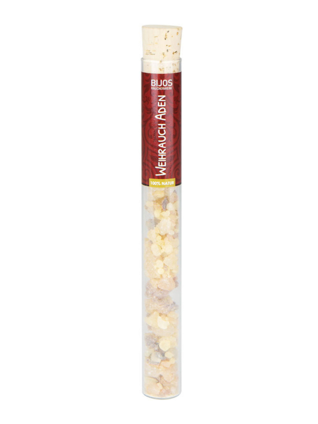 Bijos Räucherharz Weihrauch Aden, hocharomatisch, ca. 35ml in dekorativer Glasröhre mit Kork