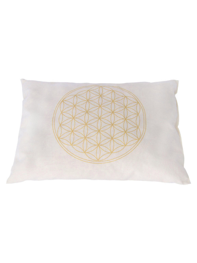 Zirbenholz-Kissen Blume des Lebens gold-gelb