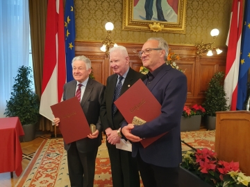 LH i.R. Dr. Josef Pühringer, Dr. Helmut Sohmen und Mag. Walter Fehlinger, 2019 im Wiener Rathaus