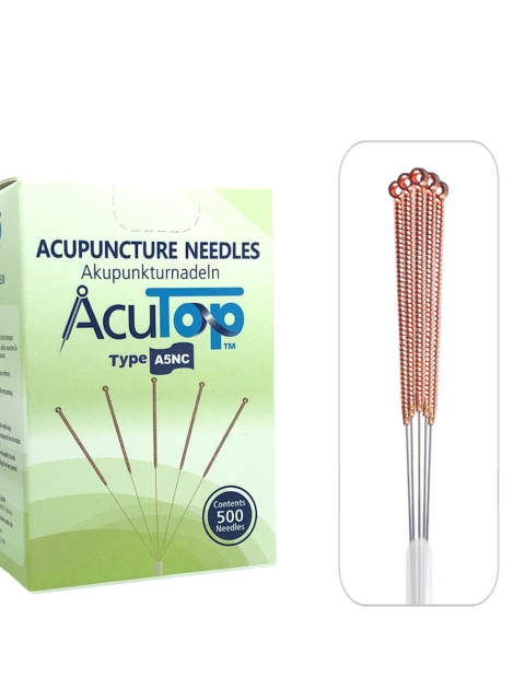 0,22 x 25mm AcuTop Akupunkturnadlen, Typ 5NC, Kupferwendelgriff, silikonfrei, 500 Stück Packung