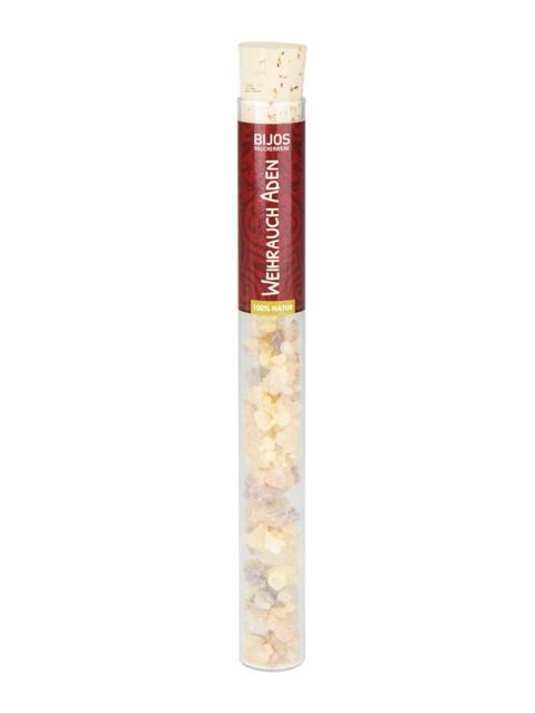 Bijos Räucherharz Weihrauch Aden, hocharomatisch, ca. 35ml in dekorativer Glasröhre mit Kork