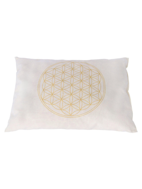 Zirbenholz-Kissen Blume des Lebens gold-gelb