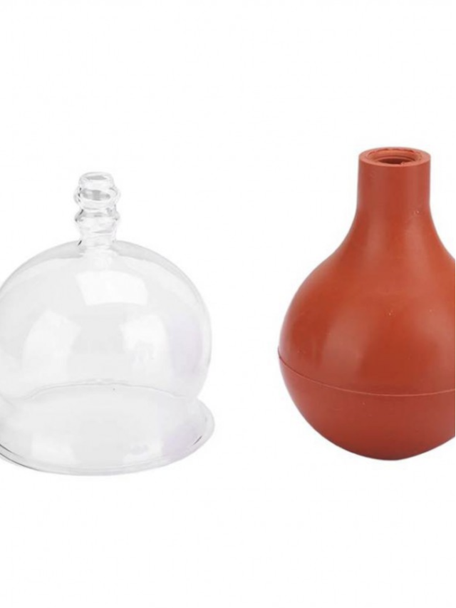 Schröpfglas ca. 4,5 cm Durchmesser mit Olive und rotem Saugball