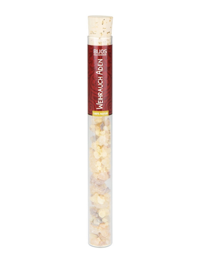 Bijos Räucherharz Weihrauch Aden, hocharomatisch, ca. 35ml in dekorativer Glasröhre mit Kork